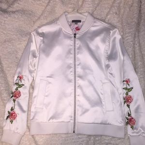 Women’s Macy’s white Floral Bomber jacket